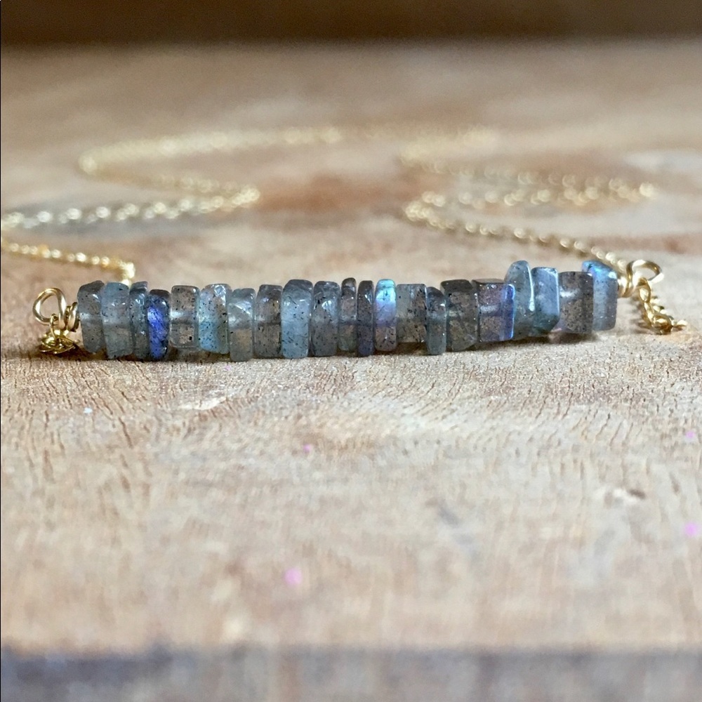 Labradorite Necklace Gemstone Gold Bar Necklace